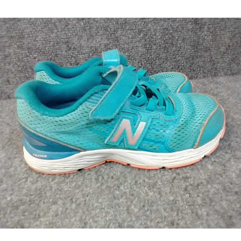 New Balance 680v5 Sneakers Kids Size 1 Teal Blue Coral Hook Loop Running Shoes